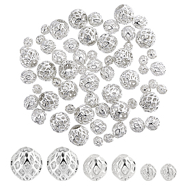 60pcs 3 styles de perles en laiton, rond et creux
