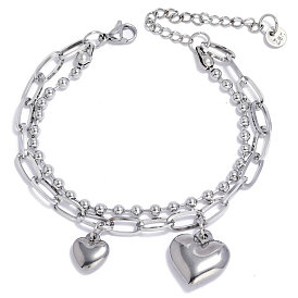 Stylish Hip-hop Stainless Steel Heart Bell Multi-layer Charm Bracelet