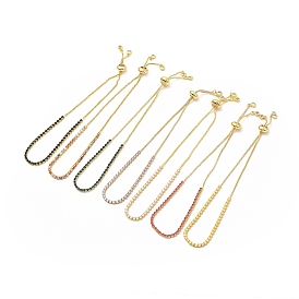 Adjustable Rack Plating Brass Cubic Zirconia Chain Bracelets, Slider Bracelet for Women, Lead Free & Cadmium Free, Long-Lasting Plated