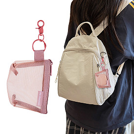 Bolsas de malla de nailon con cremallera, Con cierre giratorio de aleación y llaveros partidos de hierro., Rectángulo