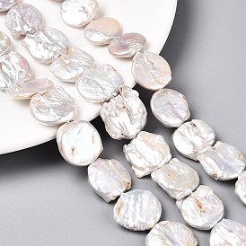 Natural Baroque Keshi Pearl Beads Strands, Button Shape, Flat Round