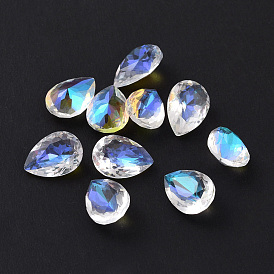 Glass Rhinestone Cabochons, Pointed Back, Faceted, Teardop