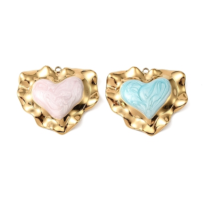 304 Stainless Steel Pendants, with Enamel, Heart Charms, Real 18K Gold Plated, Ion Plating(IP)