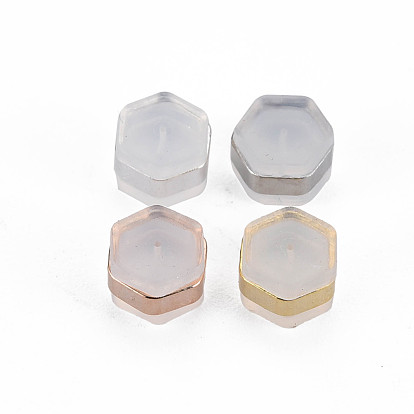 Silicone Ear Nuts, Earring Backs, with Brass Findings, Hexagon, Cadmium Free & Nickel Free & Lead Free