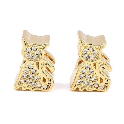 Brass Micro Pave Clear Cubic Zirconia Beads, Large Hole Beads, Cat Shape