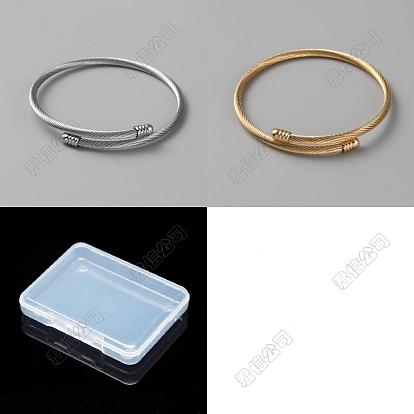 4pcs 2 couleurs 304 bracelets manchettes ronds torsadés en acier inoxydable, bracelets de couple