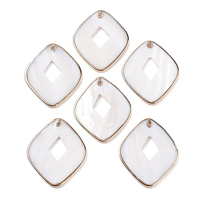 Природные подвески оболочки пресноводных, квадратные подвески с золотистой латунной окантовкой