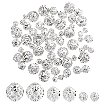 60pcs 3 styles de perles en laiton, rond et creux