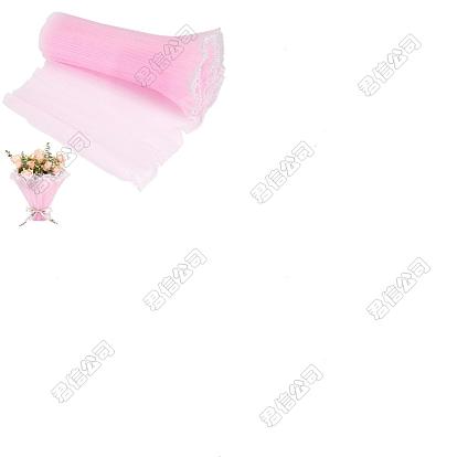 1 Bolsa de poliéster para envolver ramo de flores, papel de malla, con borde de plástico abs imitación perla, ramo embalaje papel arrugado ondulado neta hilo, para el día de San Valentín, boda, decoración de cumpleaños