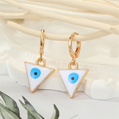 Boho Triangle Heart Eye Earrings with Devil's Eye Charm - Colorful Ethnic Retro Jewelry