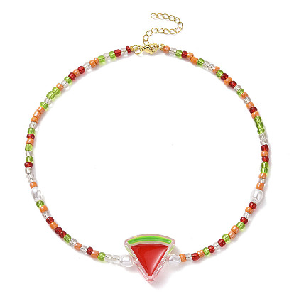 Acrylic Enamel Fruit Pendant Necklace with Glass Seed Chains for Women