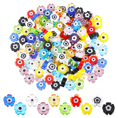 200pcs 10 brins de perles de verre artisanales colorées, fleur avec le mauvais œil