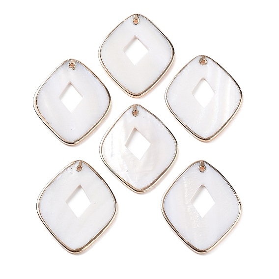 Природные подвески оболочки пресноводных, квадратные подвески с золотистой латунной окантовкой