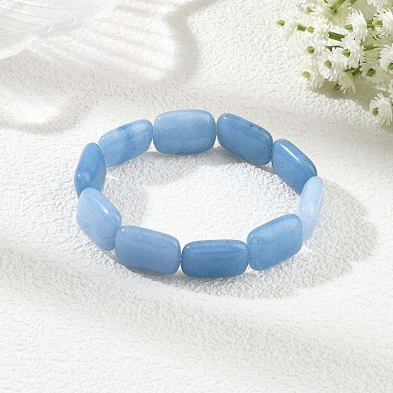 Dyed Natural Aquamarine Rectangle Beaded Stretch Bracelets for Women