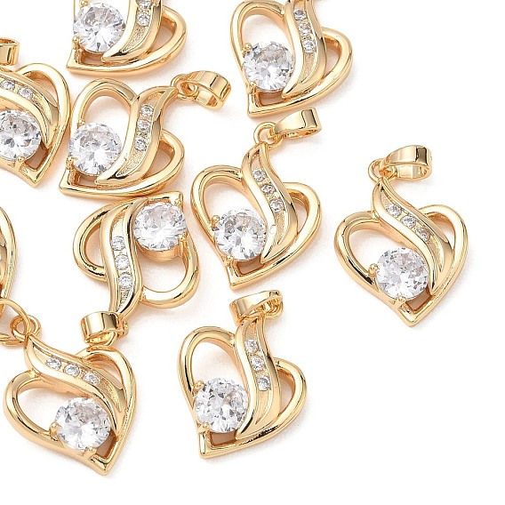 Colgantes de latón con circonitas cúbicas transparentes de Shegrace para el Día de San Valentín, encantos del corazón, sin cadmio, plomo, níquel