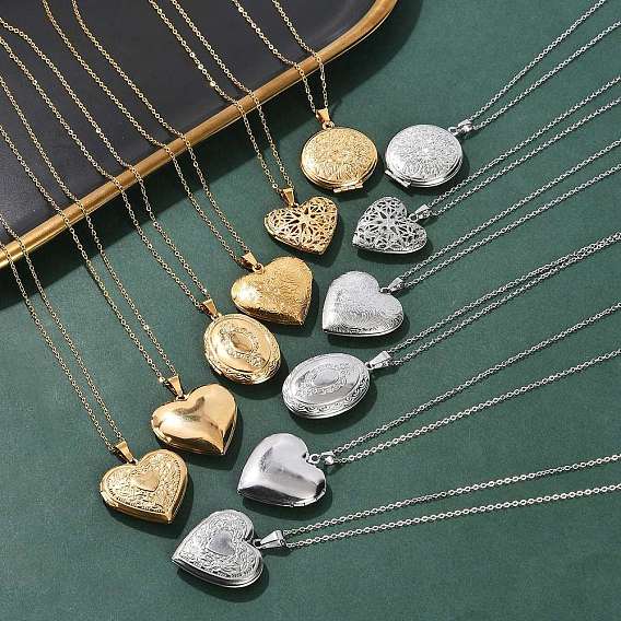 304 ожерелья из нержавеющей стали в форме сердца/овала/плоского круглого медальона с цепочкой для женщин