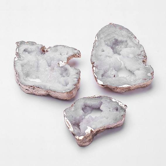 Electroplated Natural Druzy Agate Big Pendants, Dyed, Nuggets
