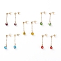 304 Stainless Steel Dangle Stud Earrings, with Ear Nuts, Brass Cable Chains and Handmade Evil Eye Lampwork Round Beads, Golden
