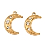 304 Stainless Steel Pendants, with Crystal Rhinestone, Ion Plating(IP), Moon Charms