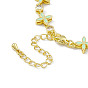 Pale Green Enamel Flower & Cubic Zirconia Link Chain Bracelet, Brass Jewelry for Women