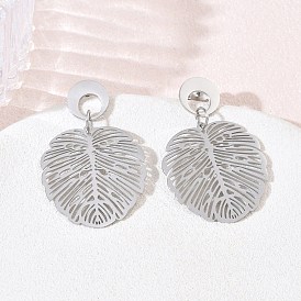 304 aretes colgantes de acero inoxidable para mujer, hoja de monstera