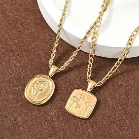 304 подвесные из нержавеющей стали ожерелья, цветочным узором, реальный 18 k позолоченный