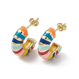Brass Colorful Enamel Stud Earrings for Women, Rack Plating, Long-Lasting Plated, Lead Free & Cadmium Free, Donut