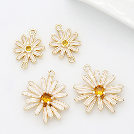 Pure copper plated 14k gold inlaid zircon dripping oil daisy bracelet necklace pendant connector diy jewelry accessories