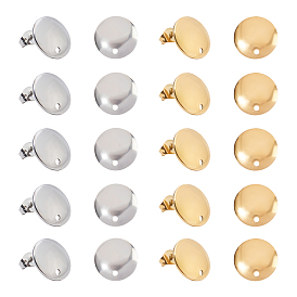 304 Stainless Steel Stud Earring Findings, with Loop, Flat Round