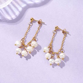 304 из нержавеющей стали болтаться серьги, с натуральным культивированным пресноводным жемчугом, самородки