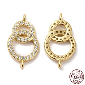 925 Sterling Silver Micro Pave Clear Cubic Zirconia Connector Charms, Ring Links, with 925 Stamp