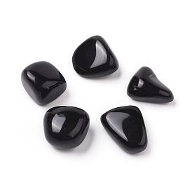 5Pcs Natural Black Obsidian Beads, Tumbled Stone, Vase Filler Gems, Dyed & Heated, No Hole/Undrilled, Nuggets