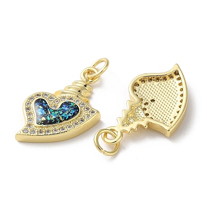 Valentine's Day Brass Micro Pave Clear Cubic Zirconia Pendants, with Synthetic Opal, Real 18K Gold Plated, Heart Charms
