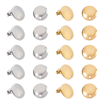 304 Stainless Steel Stud Earring Findings, with Loop, Flat Round