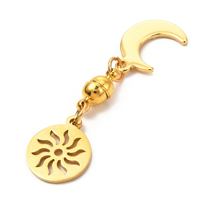 Round Brass Magnetic Clasps with Loops, with 304 Stainless Steel Charms & Jump Rings, Moon & Sun