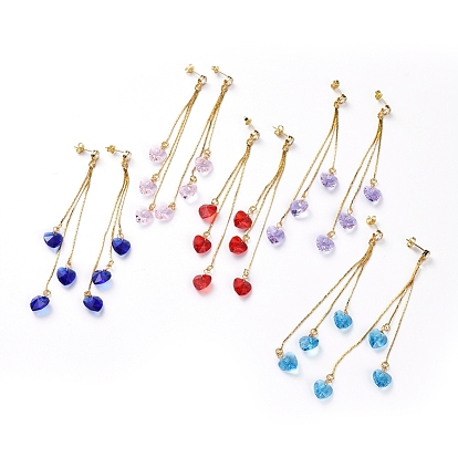 Aretes, con dijes de cristal de corazón, alambre de cobre, cadenas de coreana de latón componentes de la lámpara eslabones y tuercas de oreja y hallazgos de aretes de latón con circonitas cúbicas, con caja de cartón