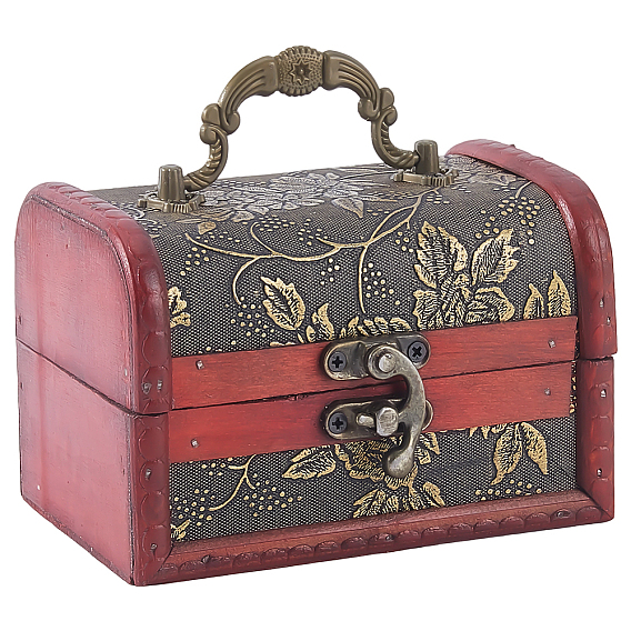 Винтажные деревянные шкатулки для драгоценностей, декоративные сундуки с сокровищами, с ручкой для переноски и замком, прямоугольные