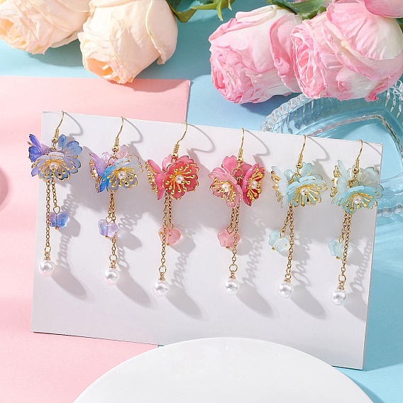 Серьги с подвесками из акрила в виде цветка, с абс пластмассовыми жемчужными бисером, золотые