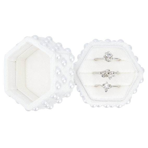 Velvet Finger Ring Package Boxes, Hexagon with Imitation Pearl