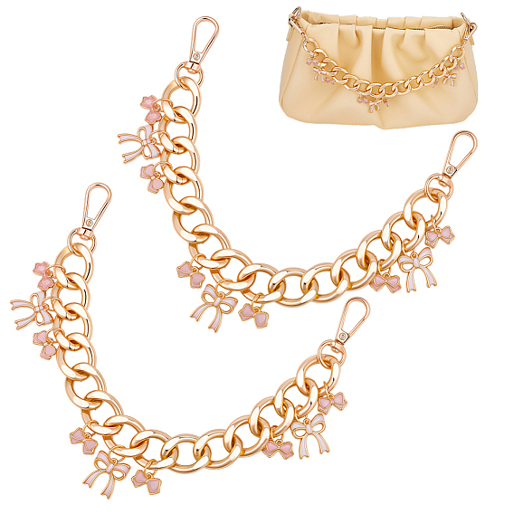 2шт. подвески из сплава с эмалью в виде розового бантика, декоративные цепочки для сумок из алюминия