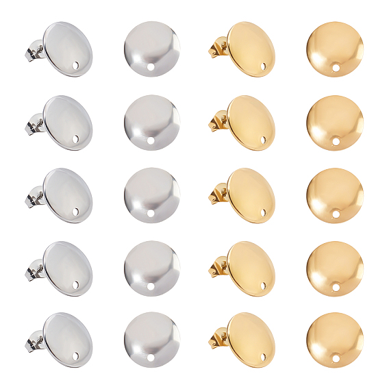 304 Stainless Steel Stud Earring Findings, with Loop, Flat Round