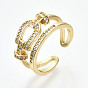 Brass Micro Pave Clear Cubic Zirconia Cuff Rings, Open Rings, Cadmium Free & Nickel Free & Lead Free