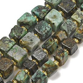 Natural African Turquoise(Jasper) Beads Strands, Cube, with Seed Beads