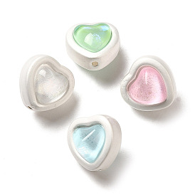 Perles en alliage et verre transparent, mat couleur argent, perles en forme de coeur double face