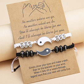 Handmade Adjustable Yin Yang Chinese Knot Bracelet Set for Men and Women