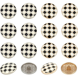 16шт 2 цвета сплав эмаль хвостовик пуговицы, 1-луночное, для аксессуаров для одежды, плоский круглый с клеткой