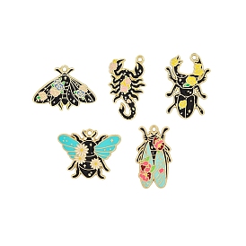 Alloy Enamel Pendants, Insect Charms, Golden