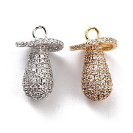 Brass Micro Pave Clear Cubic Zirconia Pendants, Long-Lasting Plated, Nipple