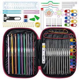 Kit de herramientas de arte artesanal para tejer a mano diy para principiantes, con estuche, conjunto de agujas de crochet, agujas de tejer, marcador de puntada de agujas, tijera