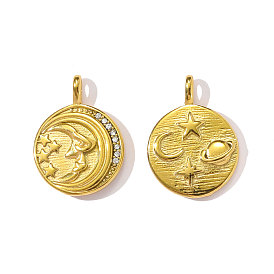 304 подвески из нержавеющей стали, Луна прелести, со стразами, ионное покрытие (ip)